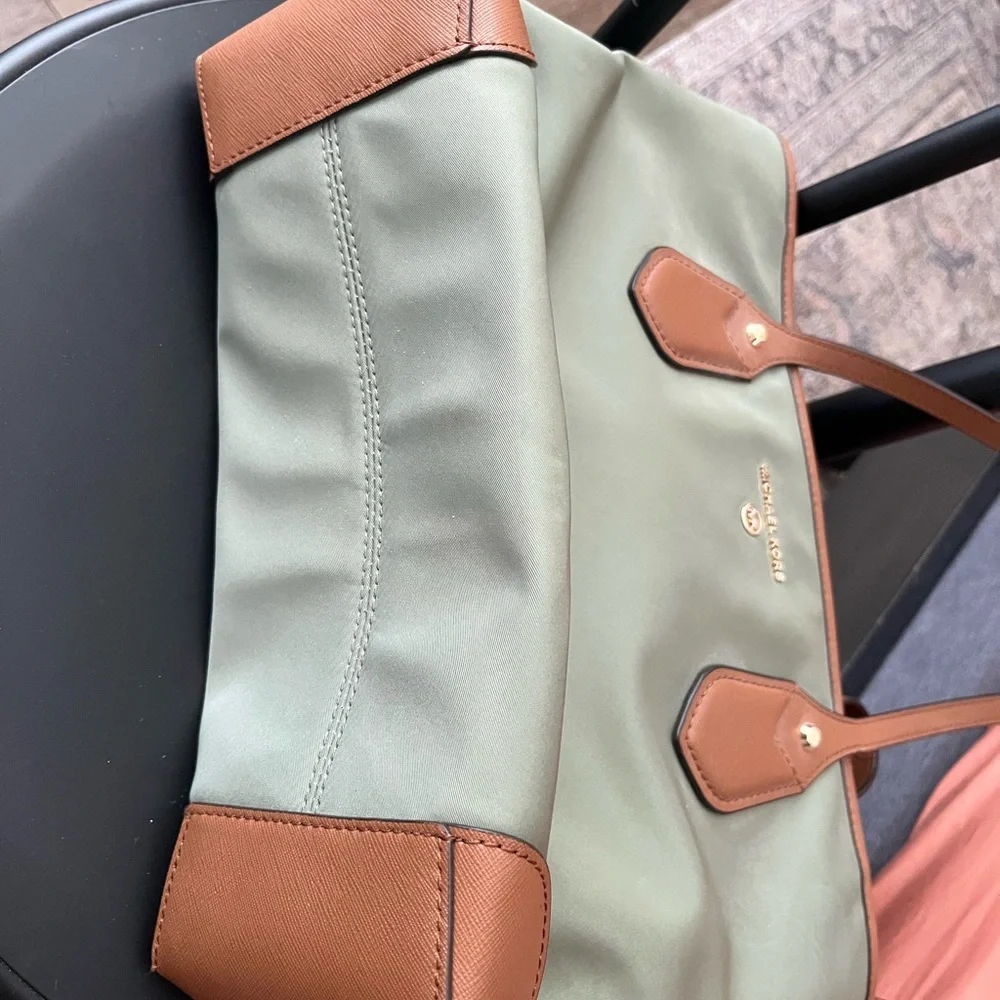 Michael Kors Olive and Brown Leather-Trim Tote